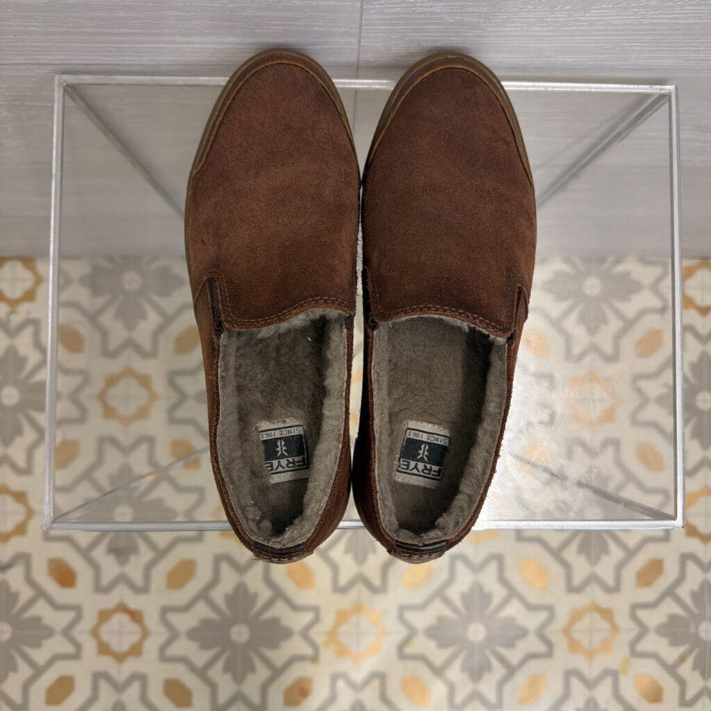 Frye Brown Suede Shearling Lined Gemma Slip On Loafers 6.5