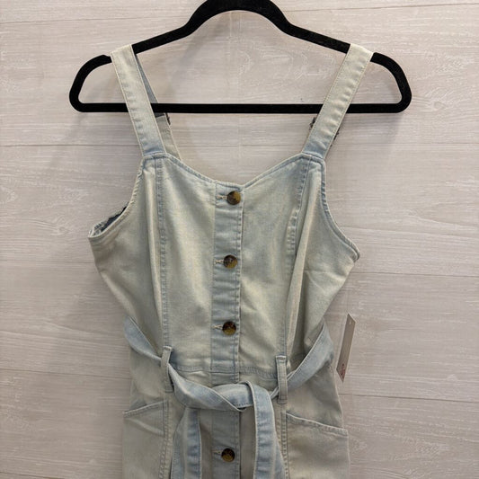 SO Light Wash Button Front Tie Waist Denim Dress Medium