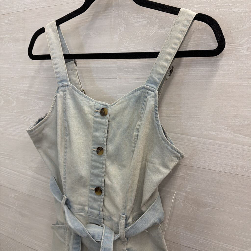 SO Light Wash Button Front Tie Waist Denim Dress Medium