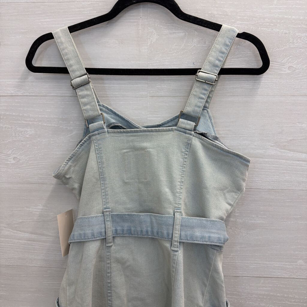 SO Light Wash Button Front Tie Waist Denim Dress Medium