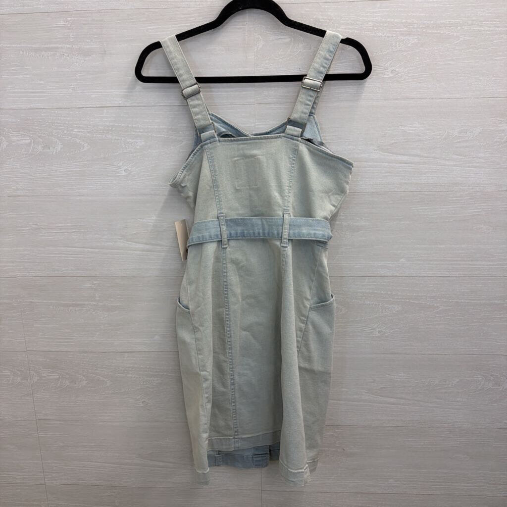 SO Light Wash Button Front Tie Waist Denim Dress Medium