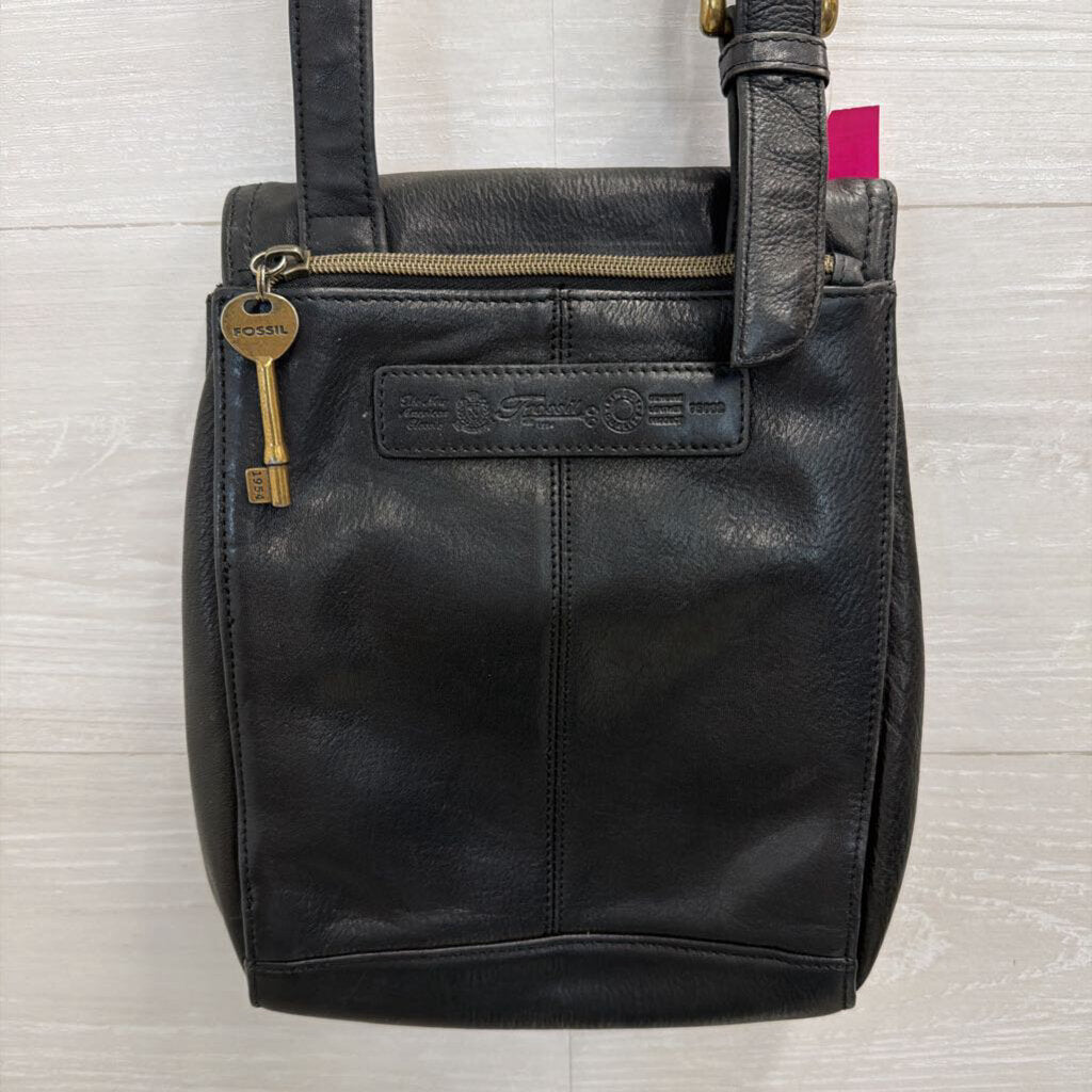 Vintage Fossil Black Leather Crossbody Purse