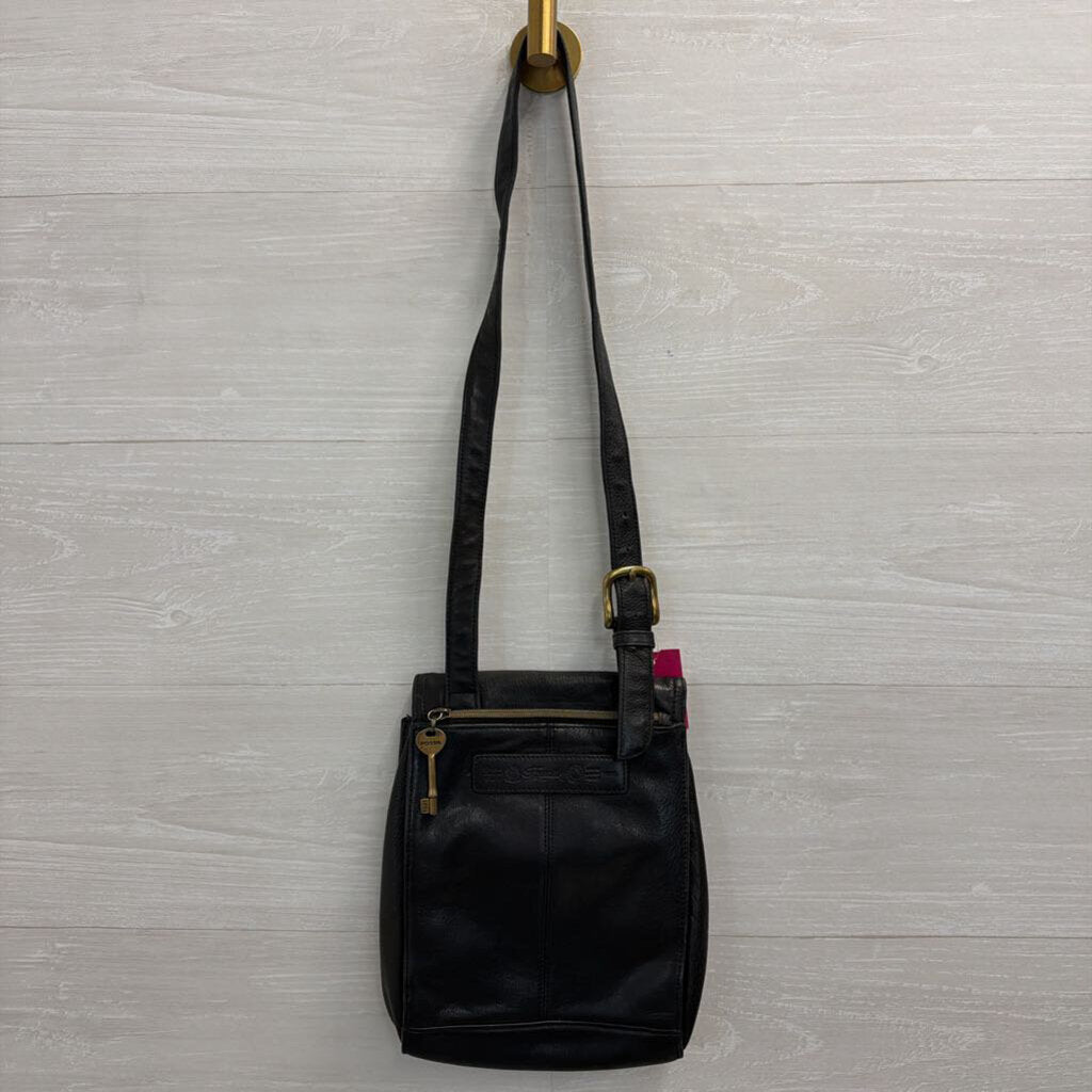 Vintage Fossil Black Leather Crossbody Purse