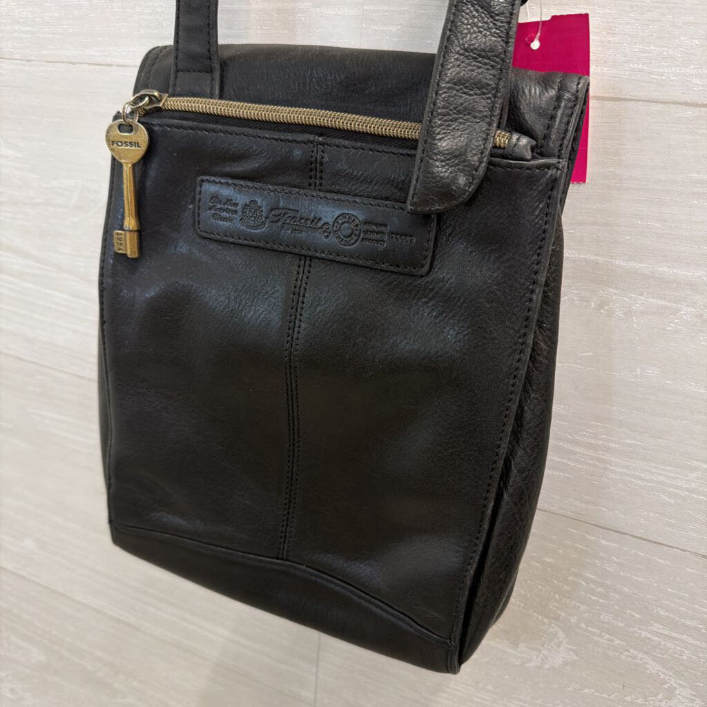 Vintage Fossil Black Leather Crossbody Purse