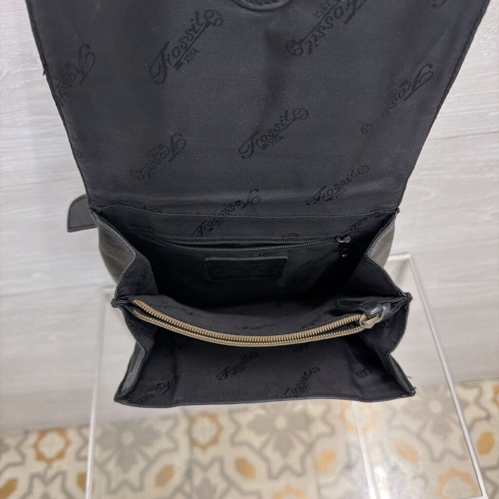 Vintage Fossil Black Leather Crossbody Purse