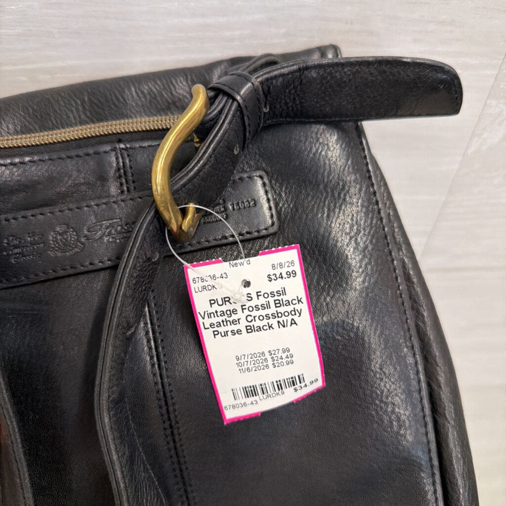 Vintage Fossil Black Leather Crossbody Purse