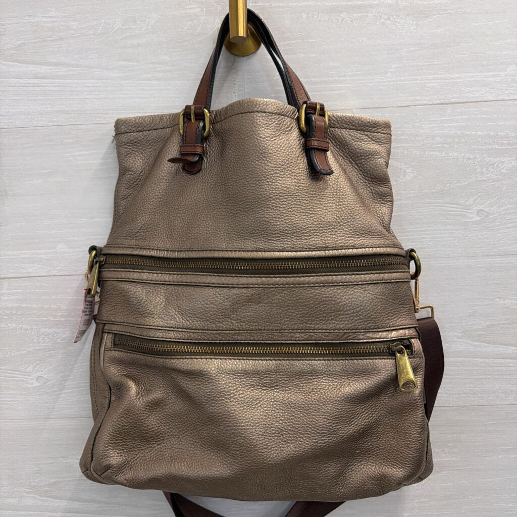 Fossil Metallic Bronze Leather Explorer Tote Purse