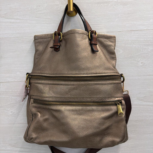 Fossil Metallic Bronze Leather Explorer Tote Purse