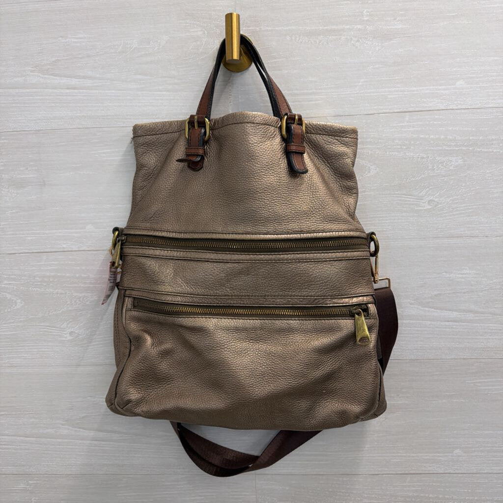 Fossil Metallic Bronze Leather Explorer Tote Purse