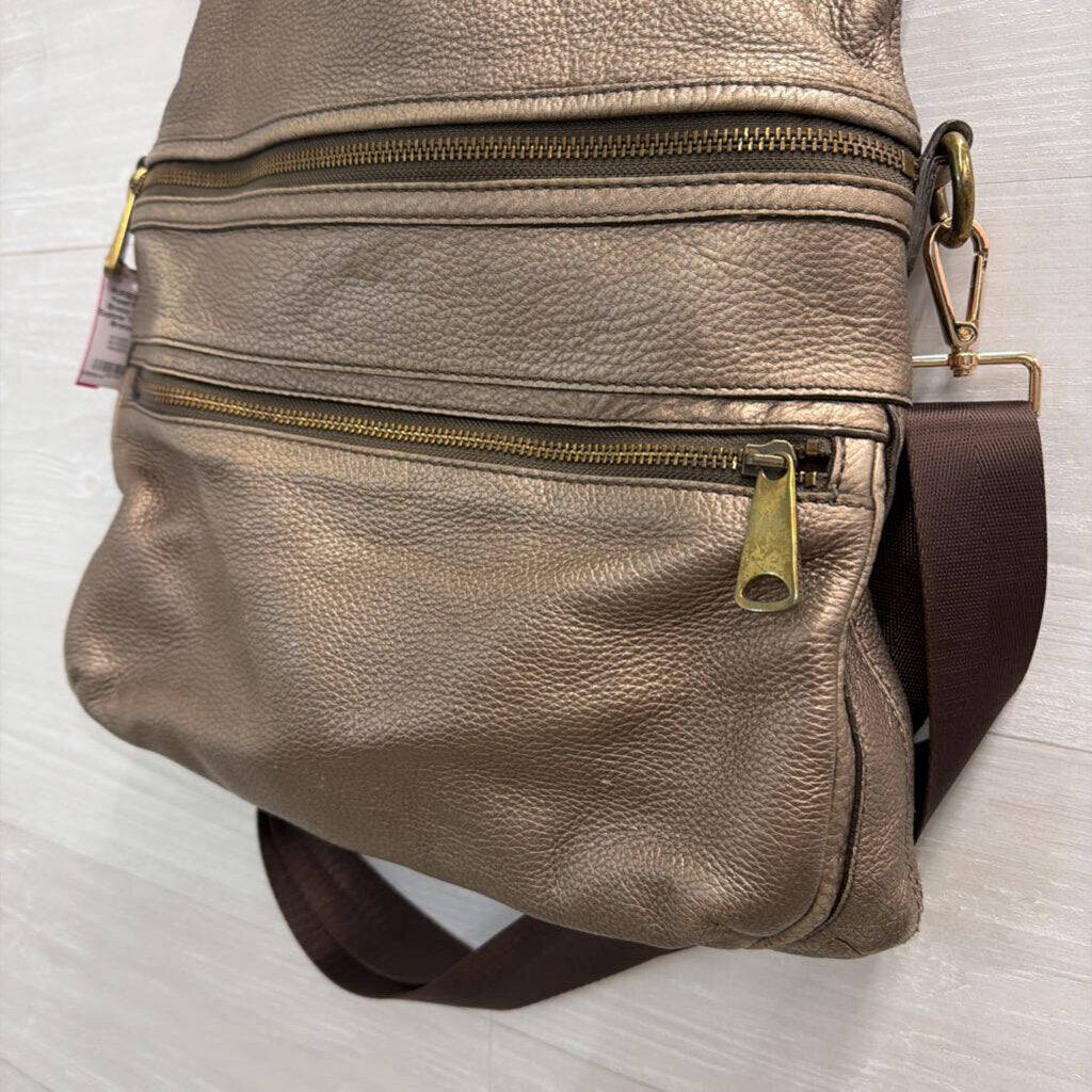 Fossil Metallic Bronze Leather Explorer Tote Purse