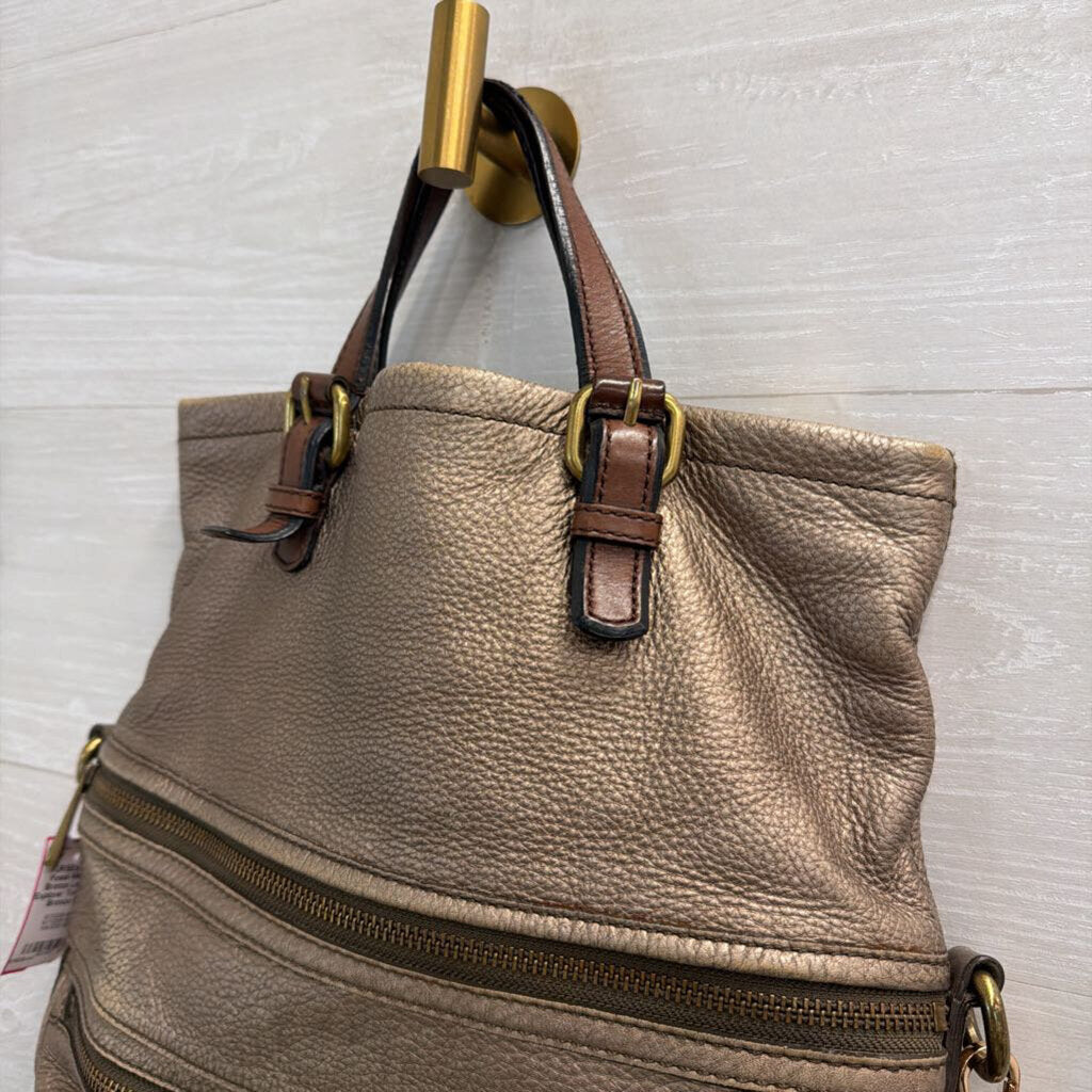 Fossil Metallic Bronze Leather Explorer Tote Purse