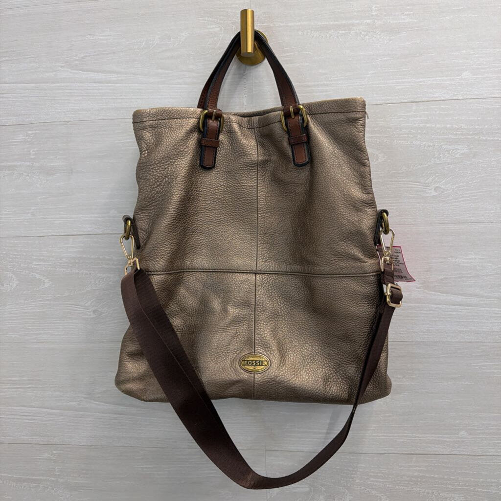 Fossil Metallic Bronze Leather Explorer Tote Purse