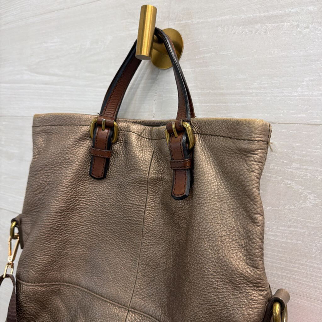 Fossil Metallic Bronze Leather Explorer Tote Purse
