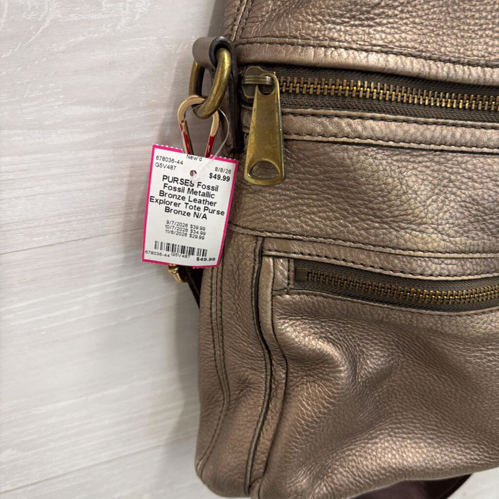 Fossil Metallic Bronze Leather Explorer Tote Purse
