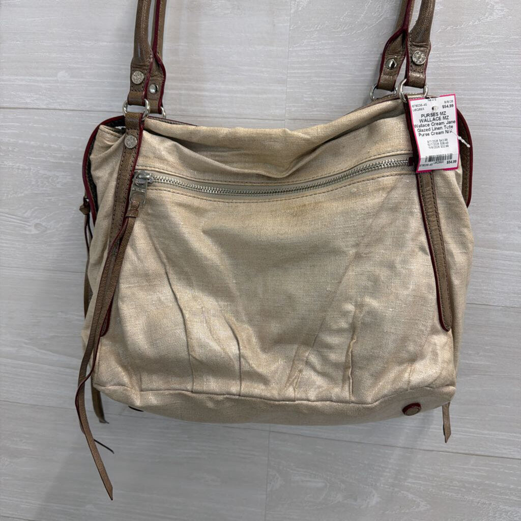 MZ Wallace Cream Jane Glazed Linen Tote Purse
