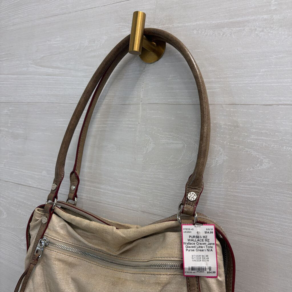MZ Wallace Cream Jane Glazed Linen Tote Purse