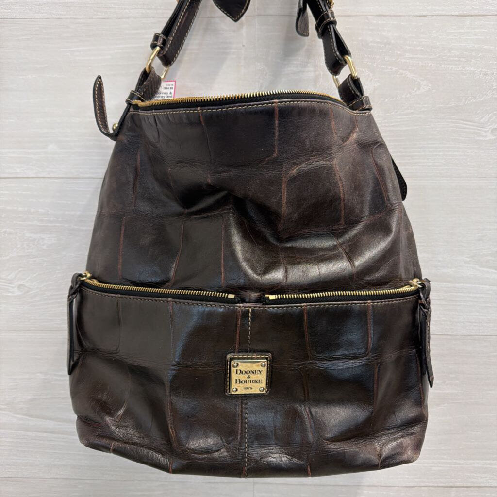 Dooney and Bourke Dark Brown Croc Embossed Leather Shoulder Purse