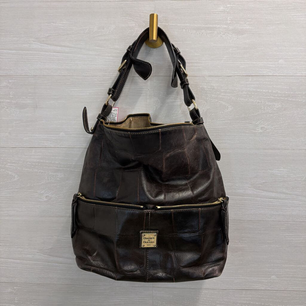 Dooney and Bourke Dark Brown Croc Embossed Leather Shoulder Purse