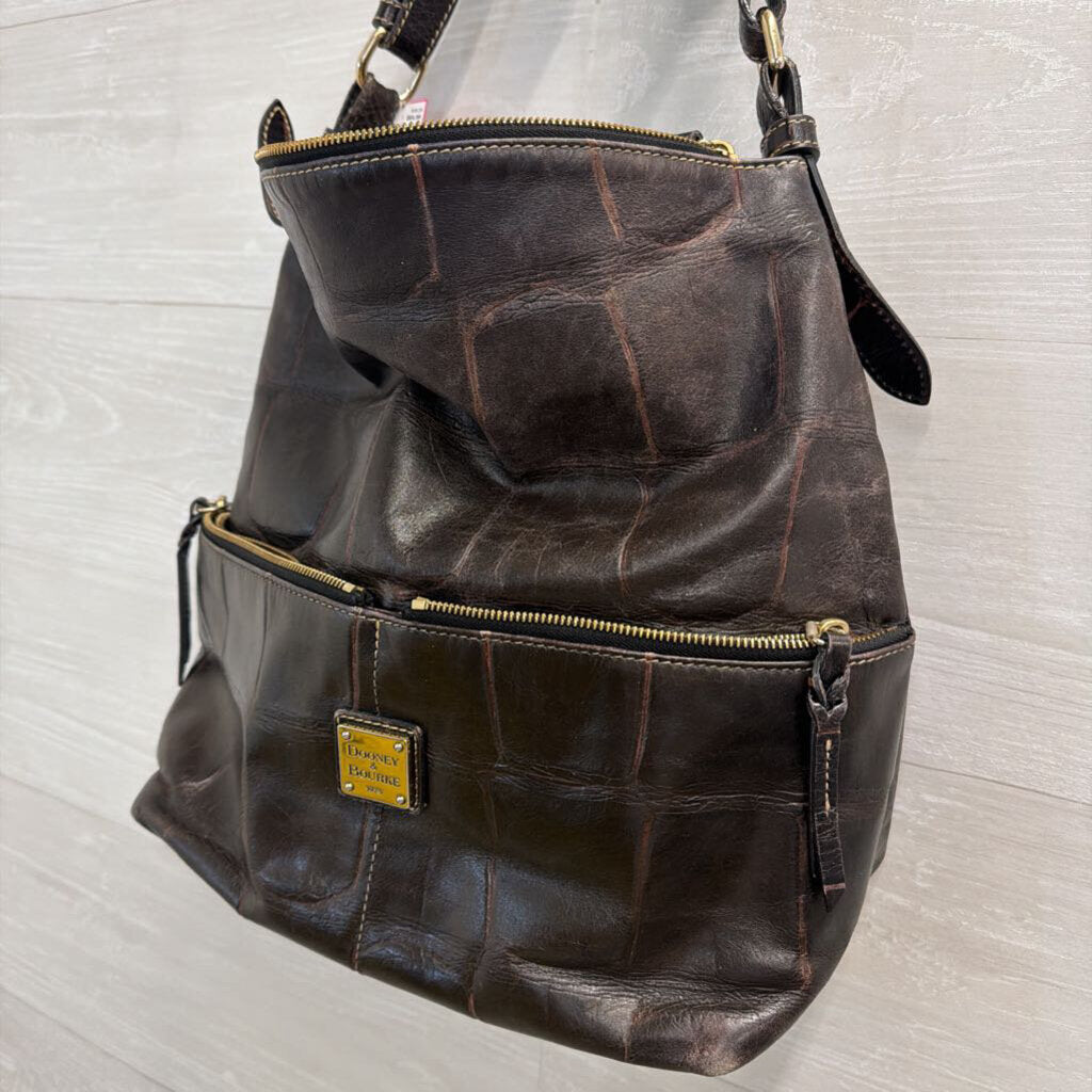 Dooney and Bourke Dark Brown Croc Embossed Leather Shoulder Purse