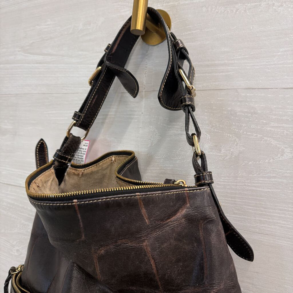 Dooney and Bourke Dark Brown Croc Embossed Leather Shoulder Purse