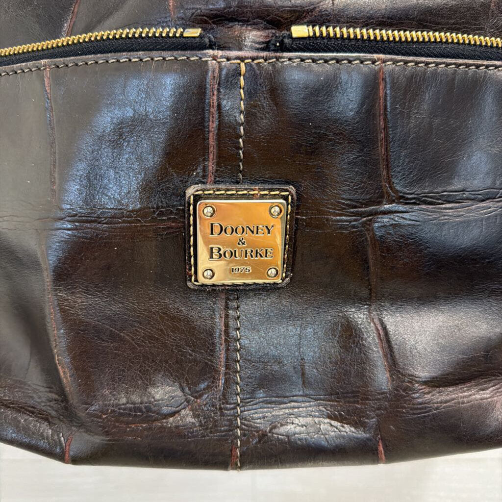 Dooney and Bourke Dark Brown Croc Embossed Leather Shoulder Purse