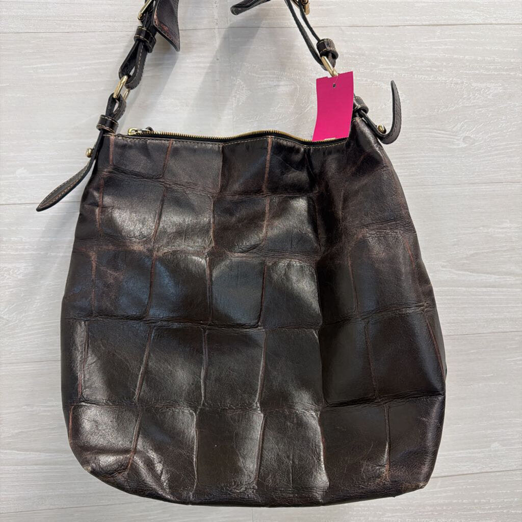 Dooney and Bourke Dark Brown Croc Embossed Leather Shoulder Purse