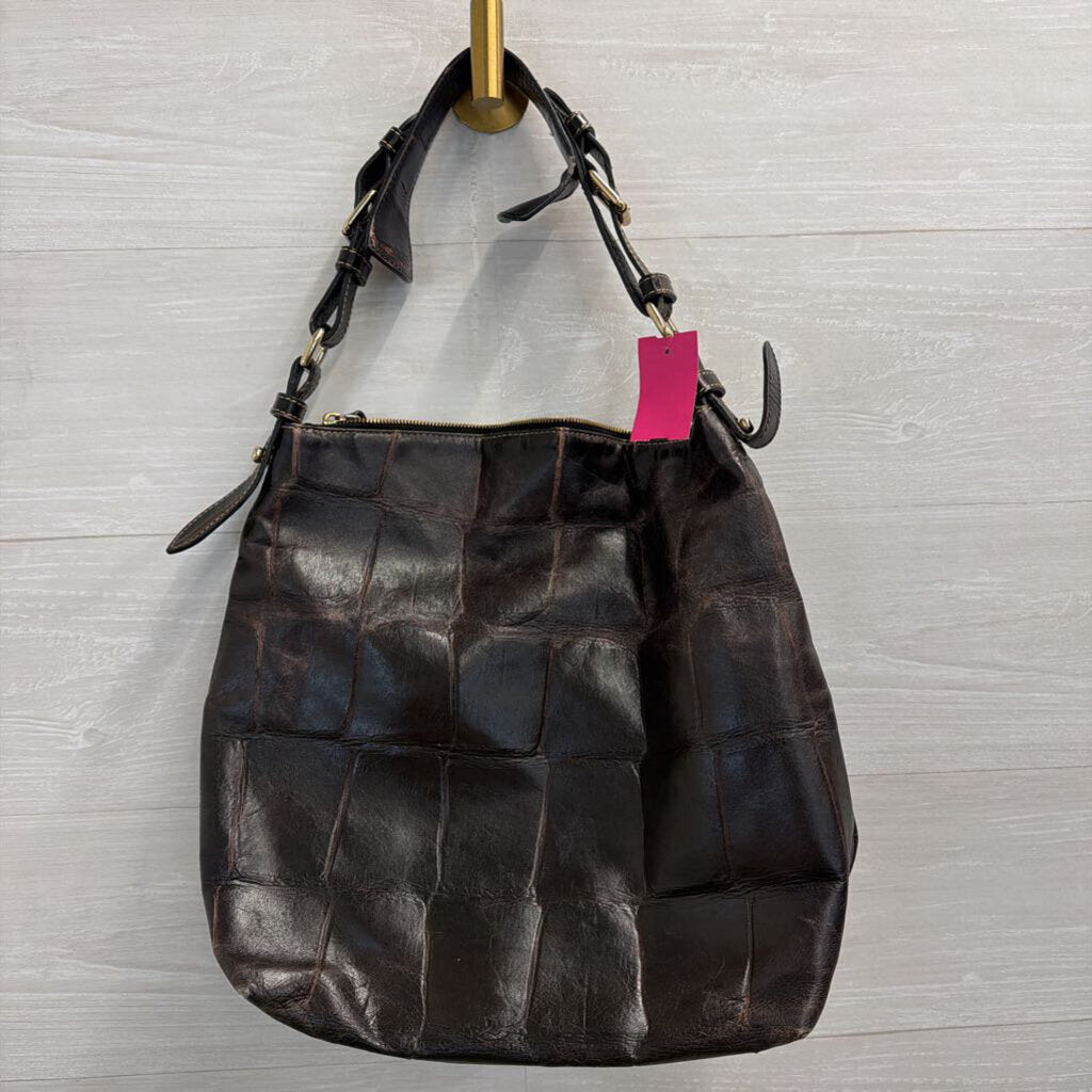 Dooney and Bourke Dark Brown Croc Embossed Leather Shoulder Purse
