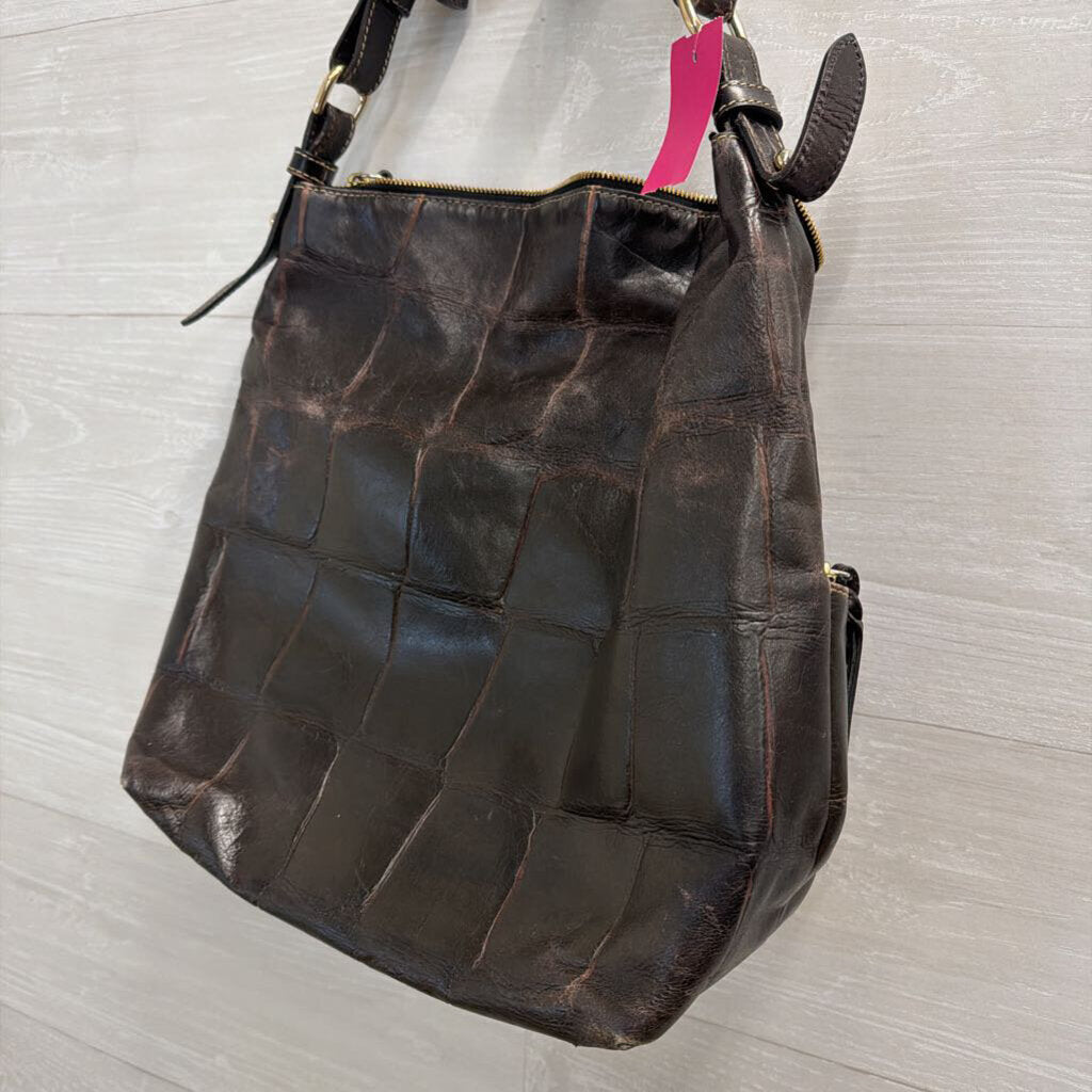 Dooney and Bourke Dark Brown Croc Embossed Leather Shoulder Purse