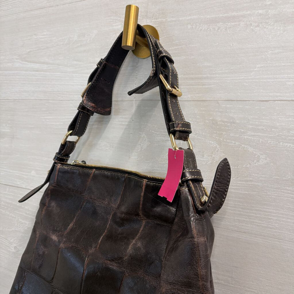 Dooney and Bourke Dark Brown Croc Embossed Leather Shoulder Purse