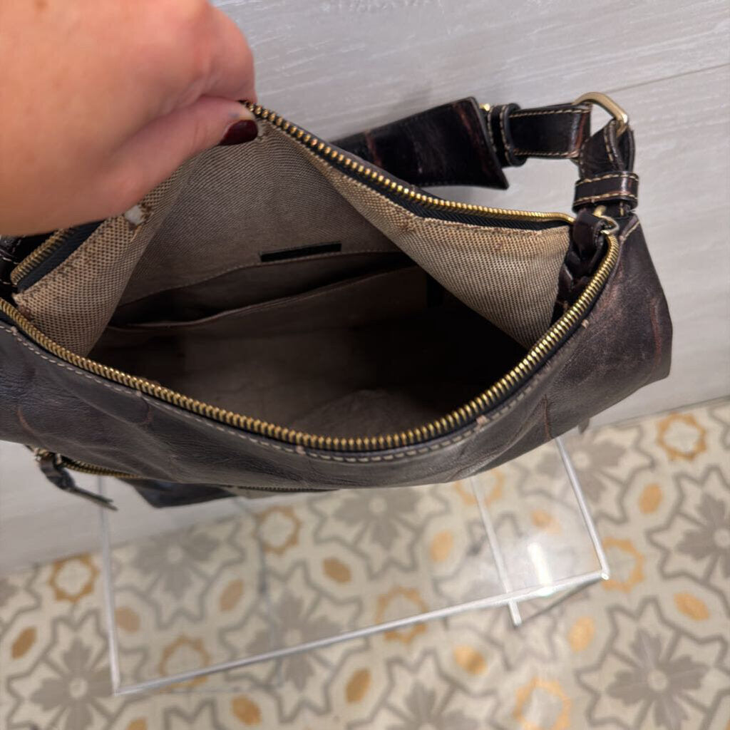 Dooney and Bourke Dark Brown Croc Embossed Leather Shoulder Purse