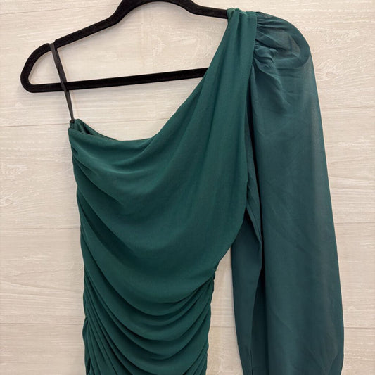 Hello Molly Green Long One Shoulder Ruched Dress Small