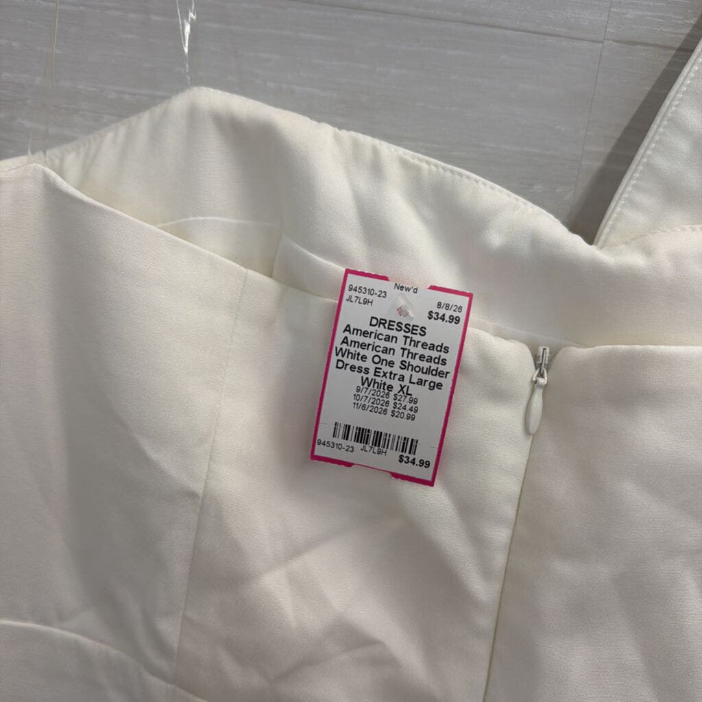 American Threads White One Shoulder Dress Extra Large