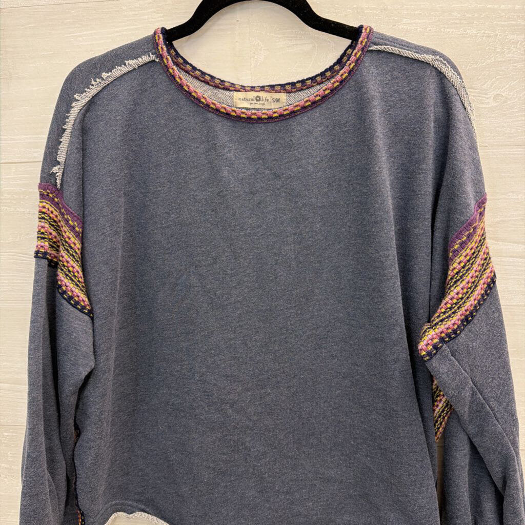 Natural Life Blue/ Multi Long Sleeve Slouchy Top Small/ Medium