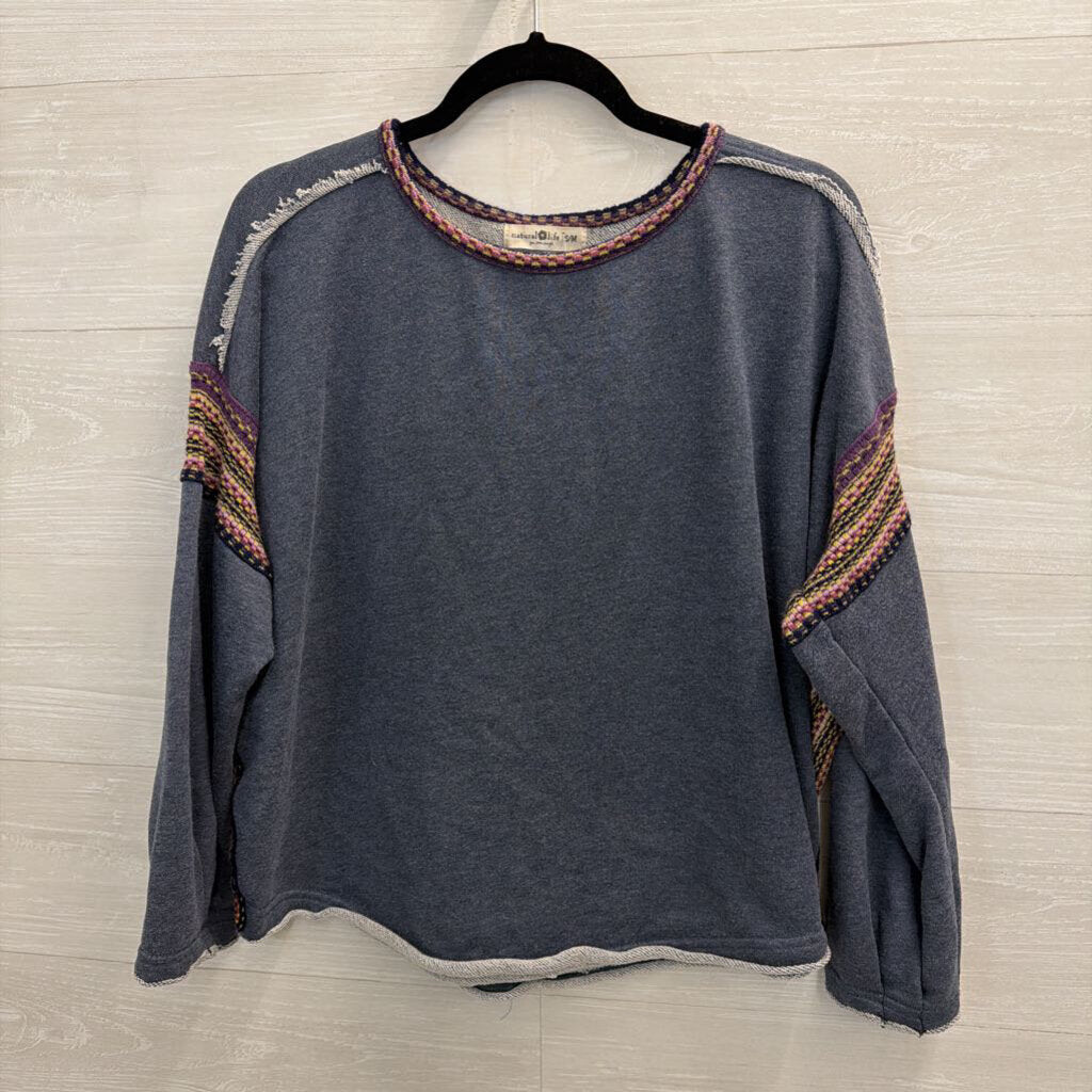 Natural Life Blue/ Multi Long Sleeve Slouchy Top Small/ Medium