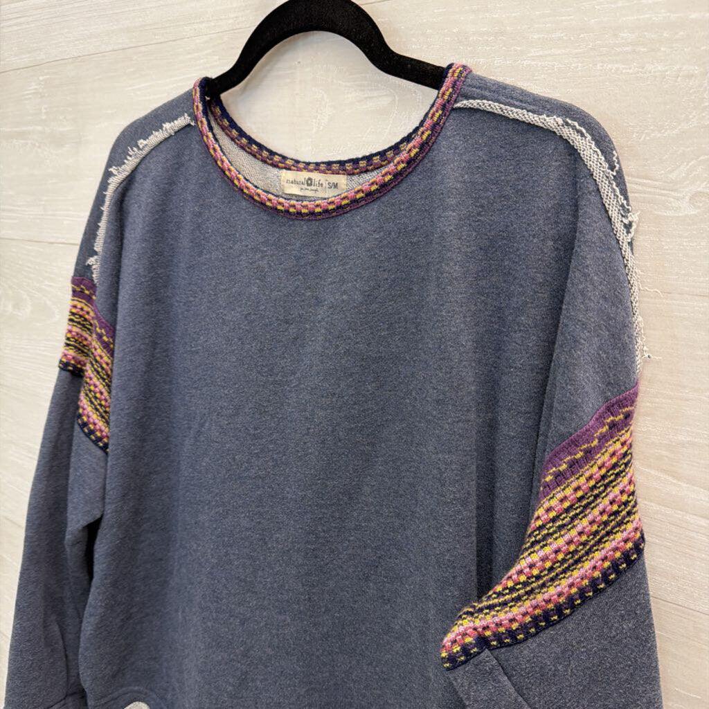 Natural Life Blue/ Multi Long Sleeve Slouchy Top Small/ Medium