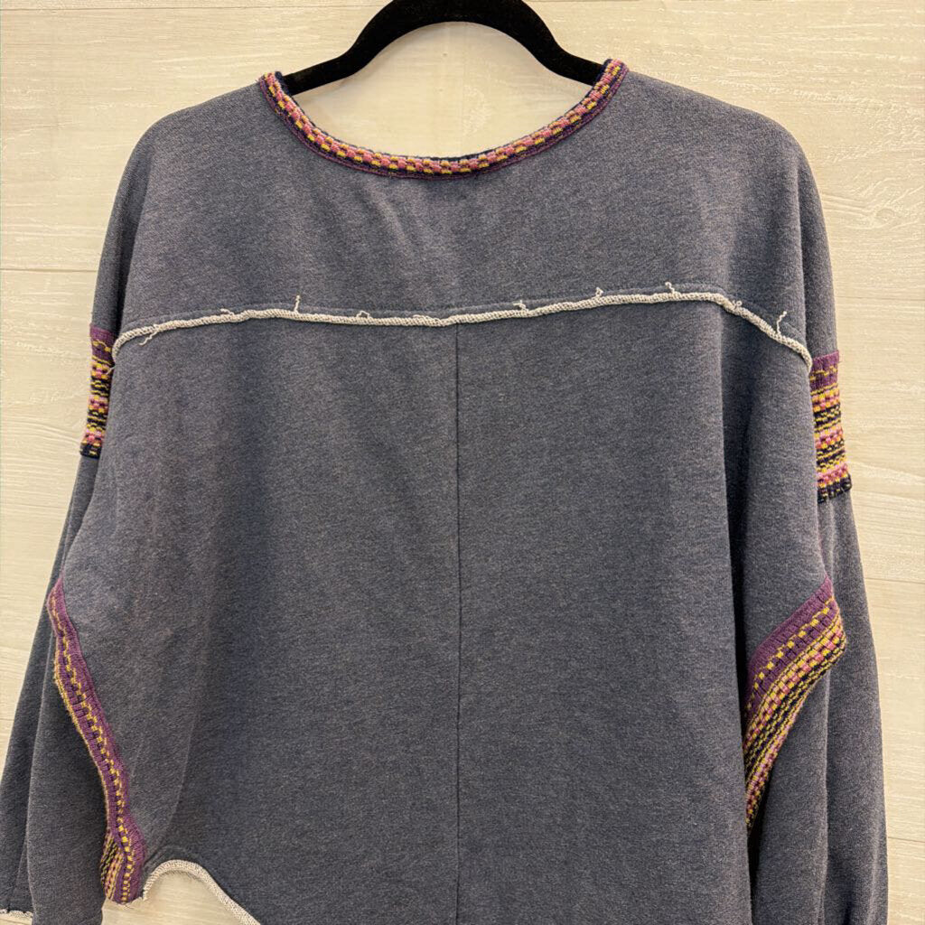Natural Life Blue/ Multi Long Sleeve Slouchy Top Small/ Medium