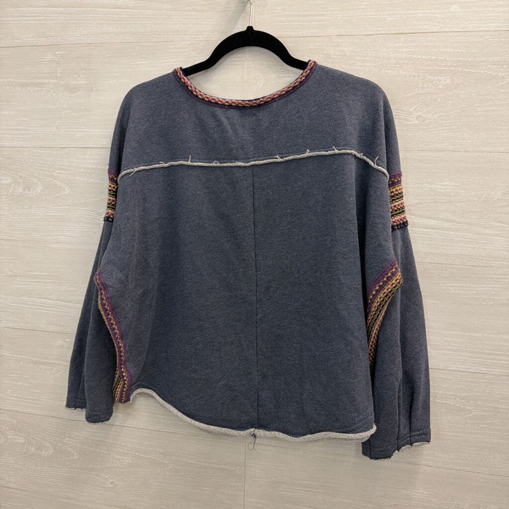 Natural Life Blue/ Multi Long Sleeve Slouchy Top Small/ Medium