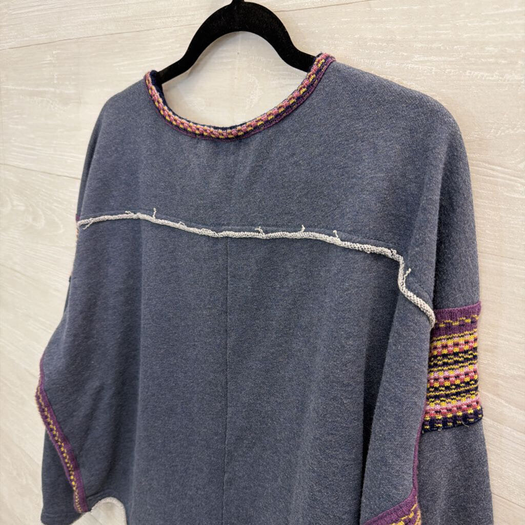 Natural Life Blue/ Multi Long Sleeve Slouchy Top Small/ Medium