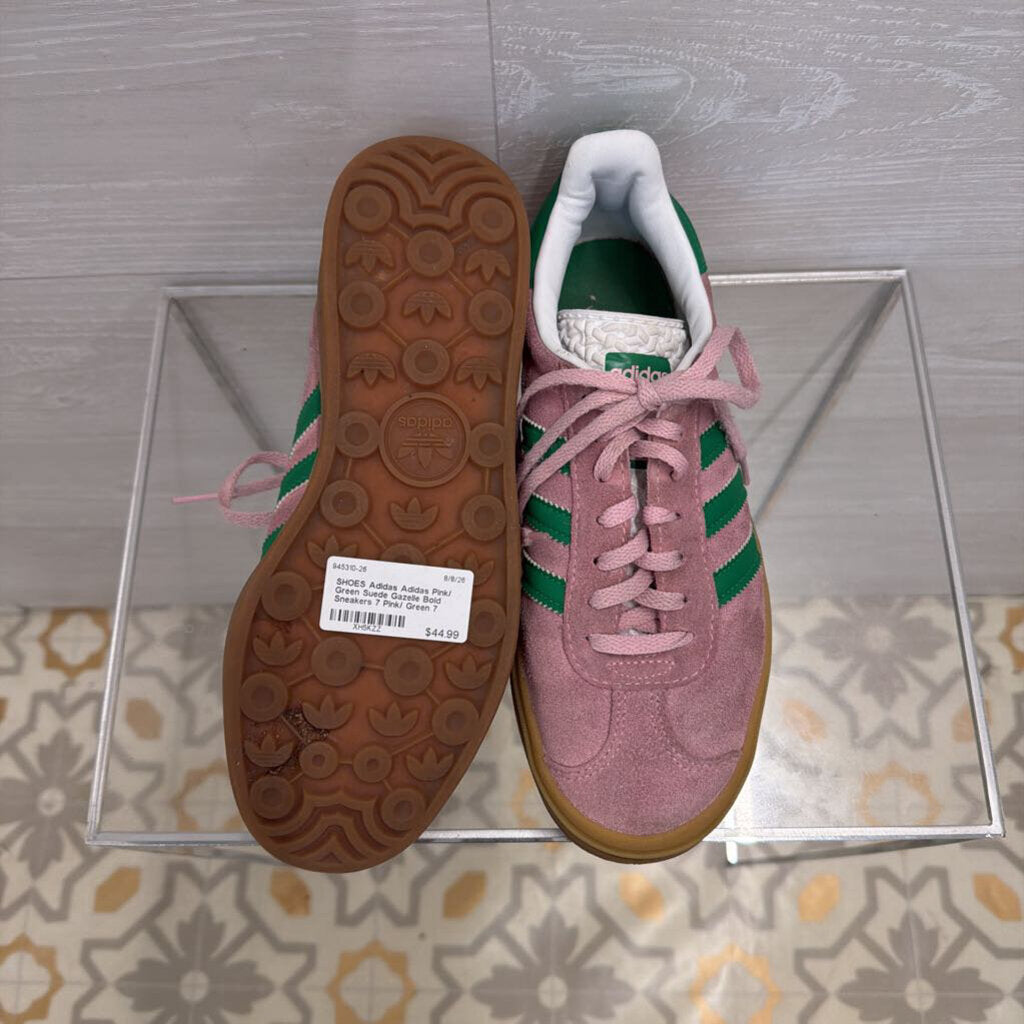 Adidas Pink/ Green Suede Gazelle Bold Sneakers 7
