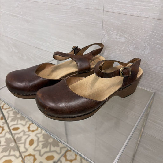 Dansko Brown Leather Sam Mary Jane Clogs 40