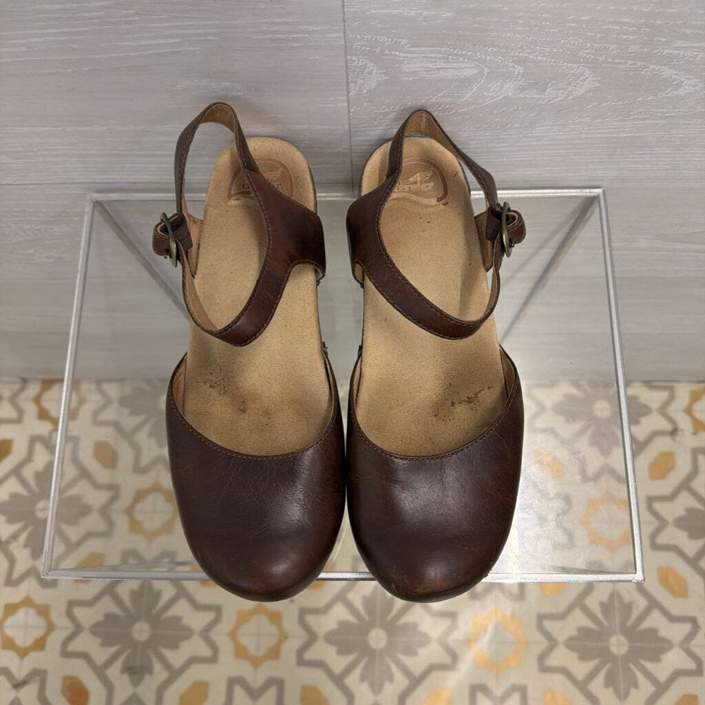 Dansko Brown Leather Sam Mary Jane Clogs 40