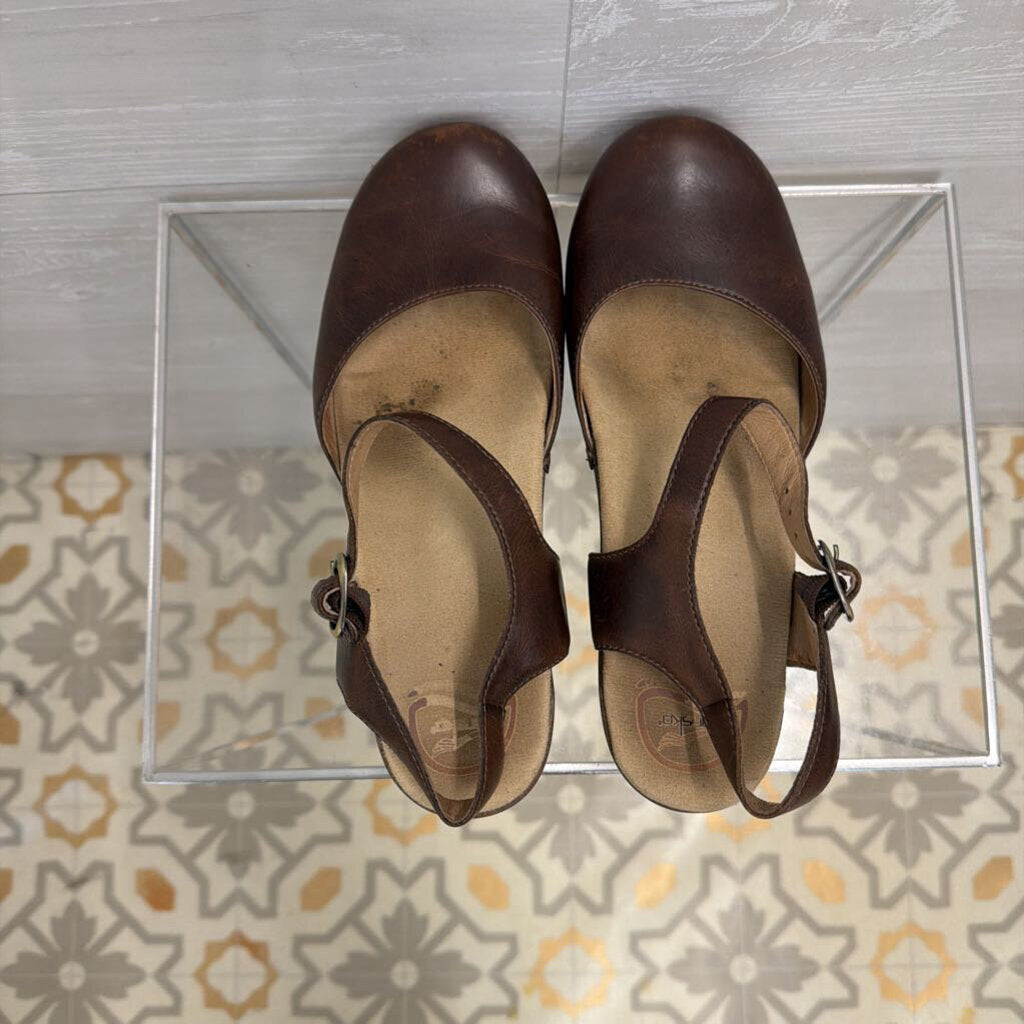 Dansko Brown Leather Sam Mary Jane Clogs 40