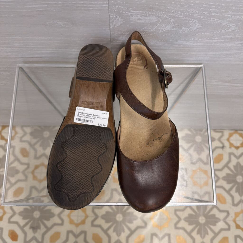 Dansko Brown Leather Sam Mary Jane Clogs 40