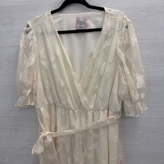 Ivory Butterfly Print Lace Tie Wasit Midi Dress 2XL