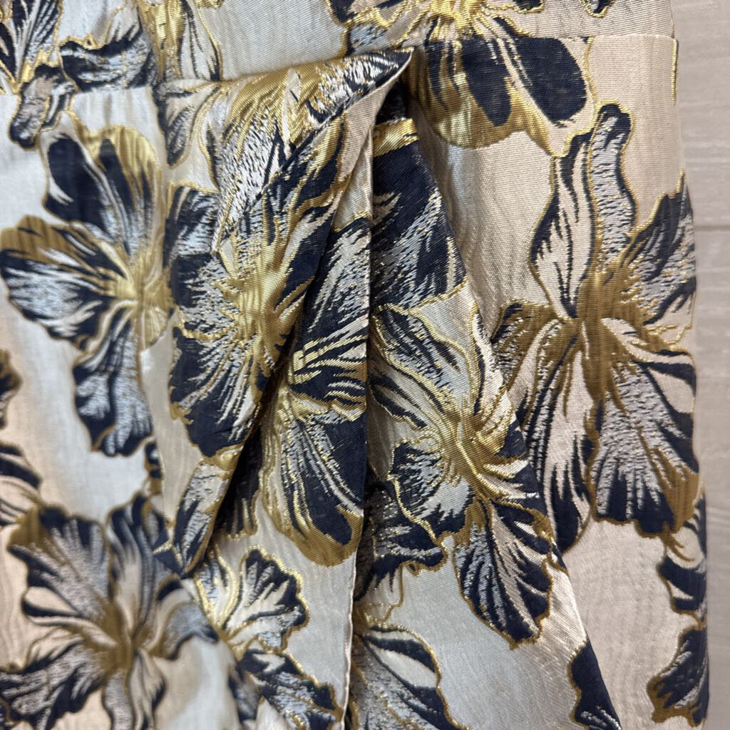 Metallic Gold/ Navy Floral Brocade Long Formal Dress Extra Large