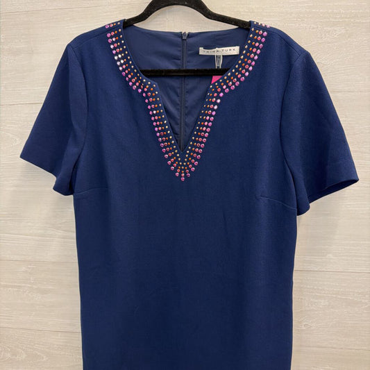 Trina Turk Navy/ Multi Metallic Stud Neckline Short Sleeve Dress 14