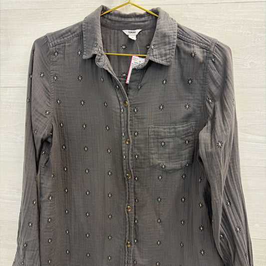 Sonoma Grey Print Long Sleeve Button Down Top Small