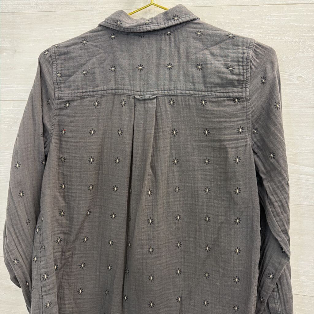 Sonoma Grey Print Long Sleeve Button Down Top Small