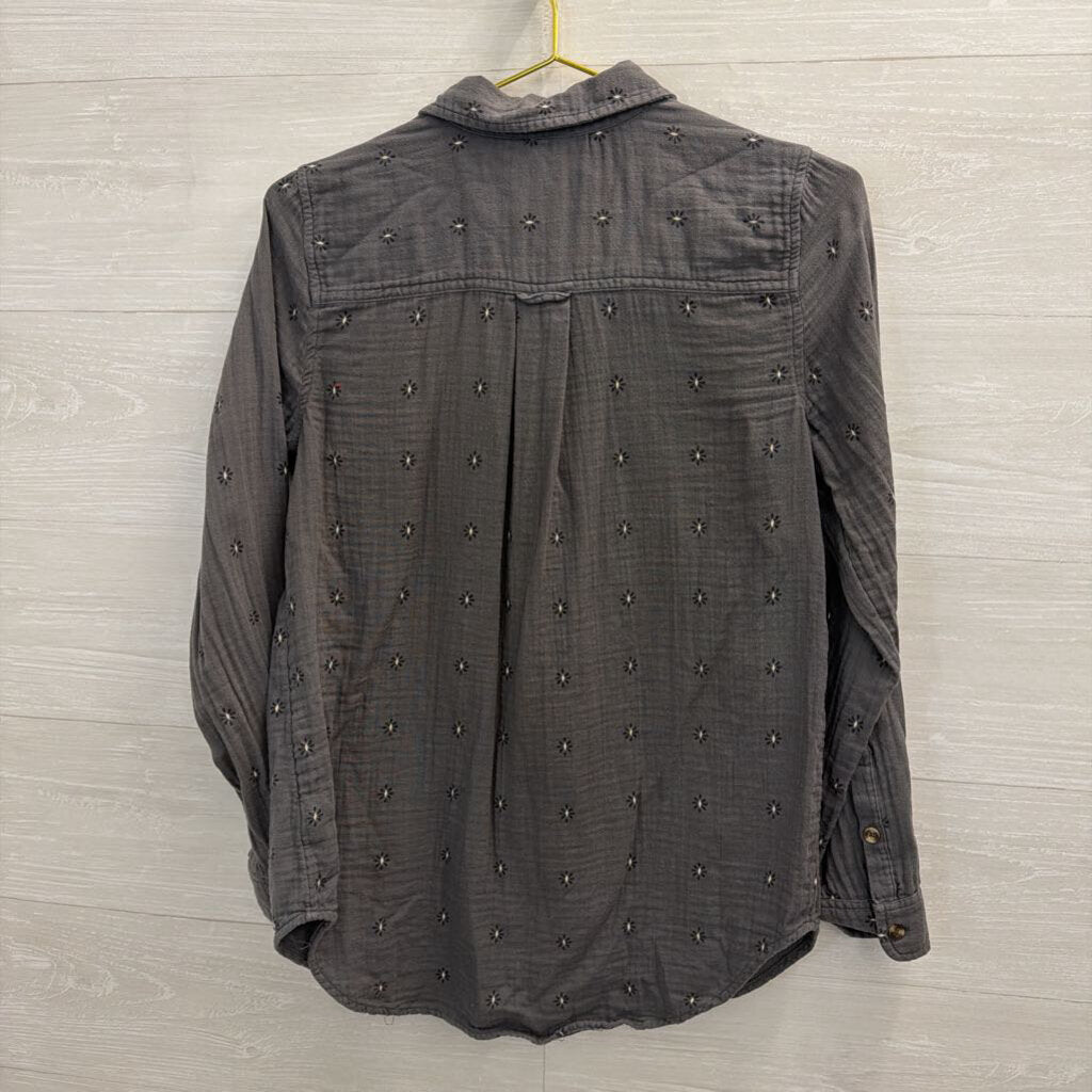 Sonoma Grey Print Long Sleeve Button Down Top Small