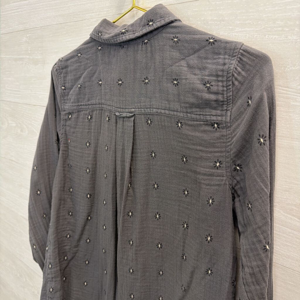 Sonoma Grey Print Long Sleeve Button Down Top Small